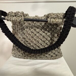 Handcrafted Gray Crochet Shoulder Bag with Black Strap
